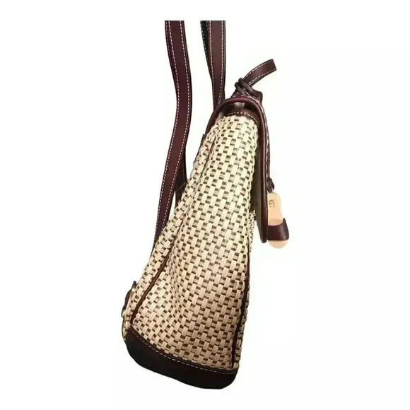 Etienne Aigner Vintage Woven Jute Leather Backpack - Stylish Retro Fashion - Picture 4 of 8